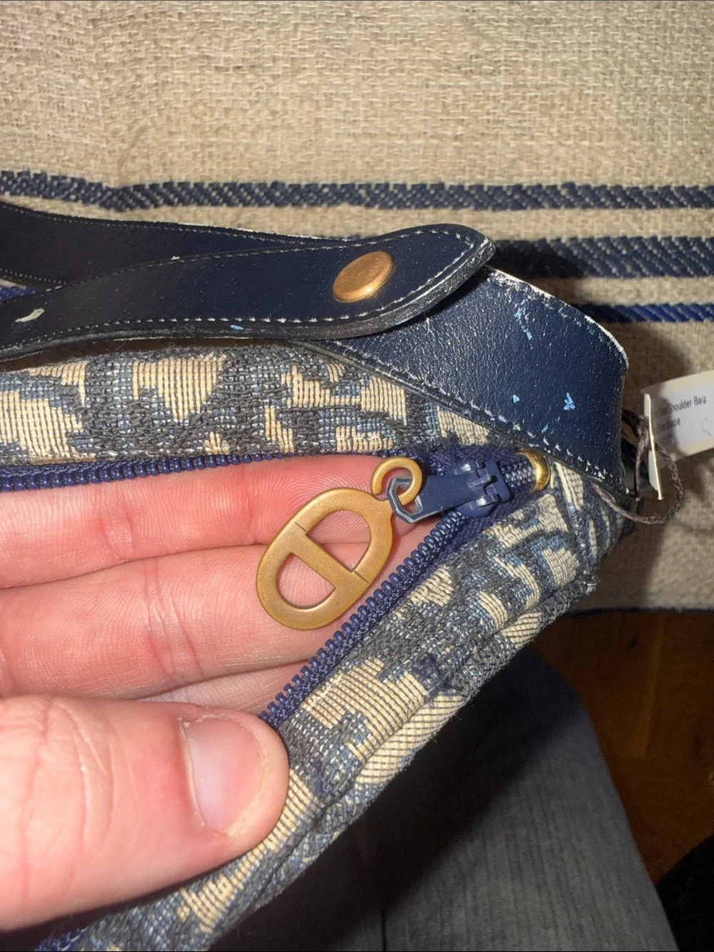 Dior Monogram Round Shoulder Bag - Navy/Beige